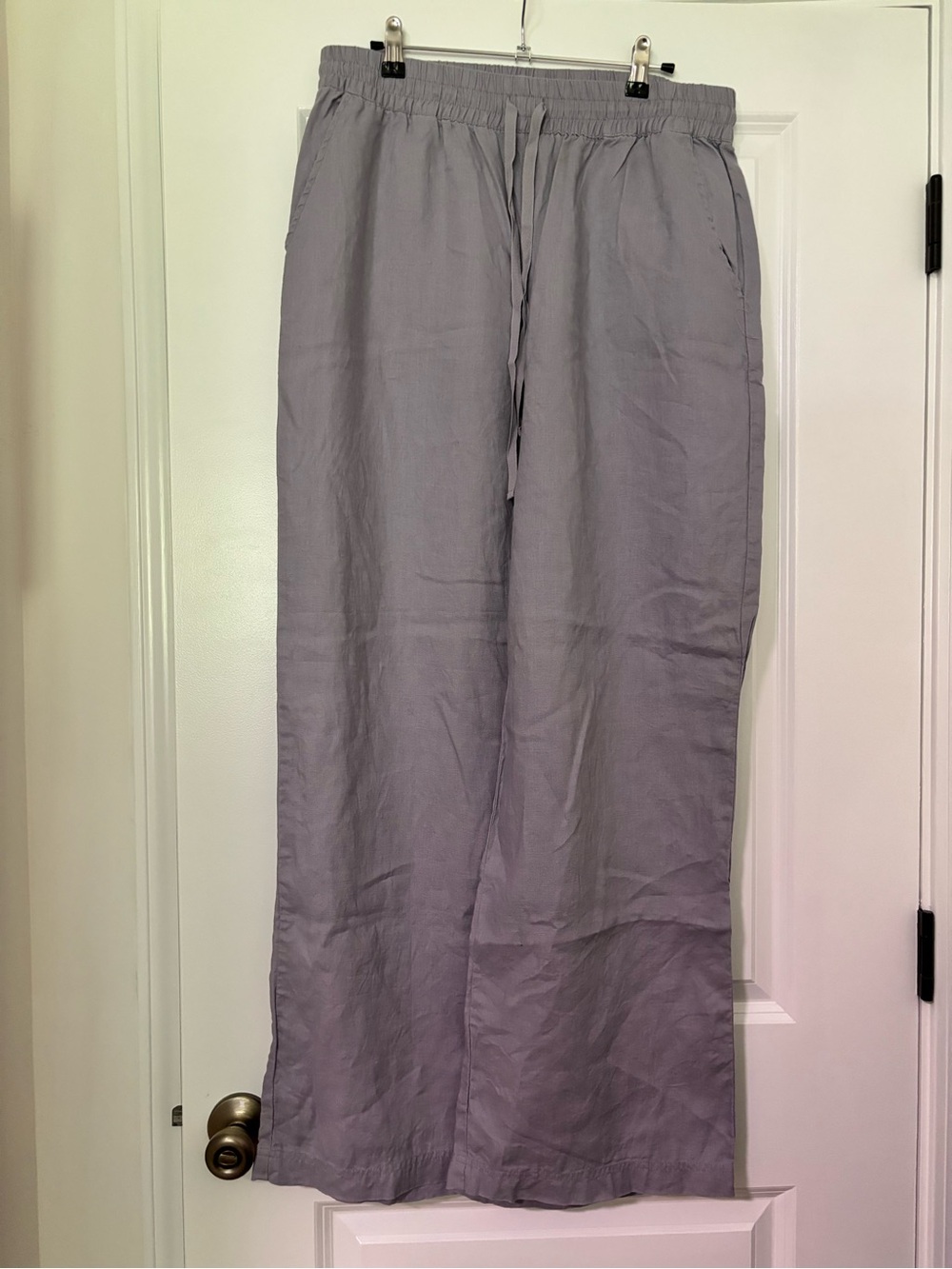 Splendid Wide-Leg Drawstring Linen-Blend Pants in Light Gray